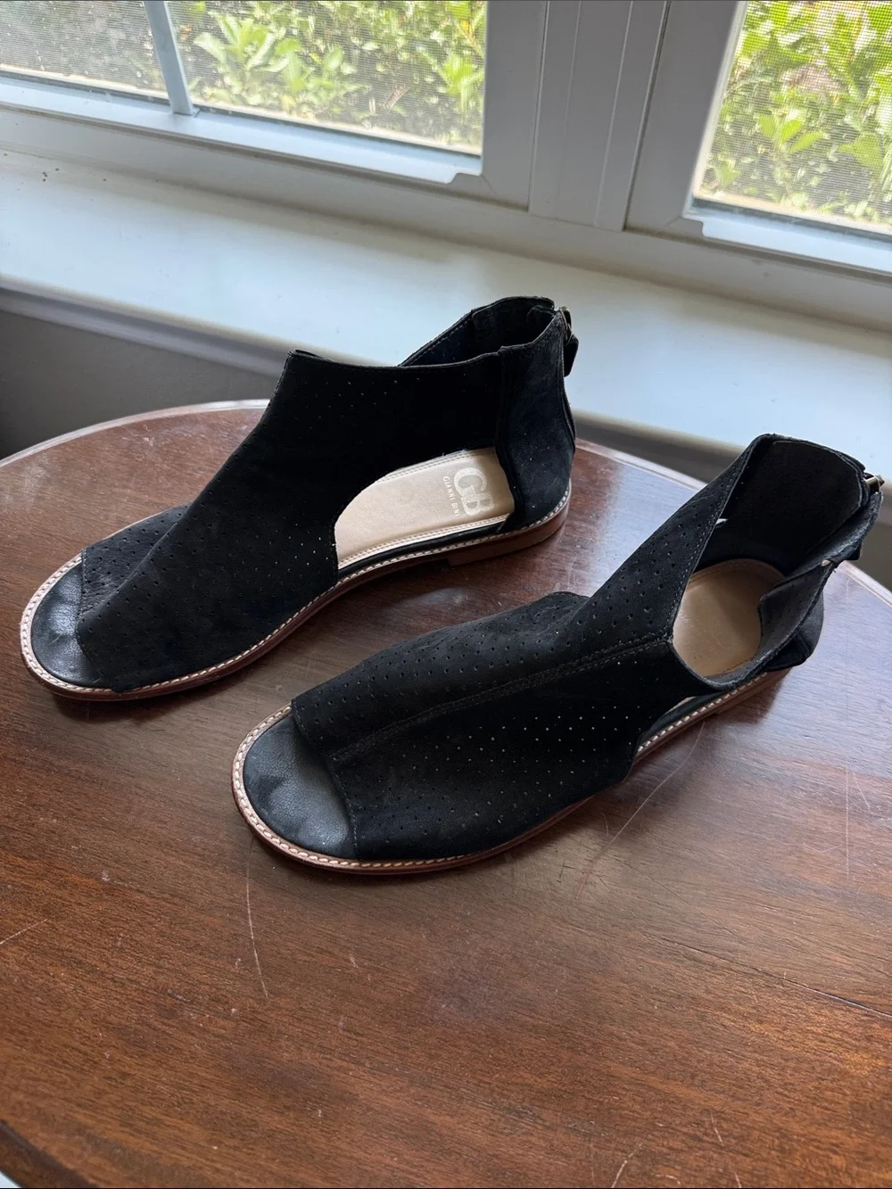 Gianni Bini Black Suede Open-Toe Cutout Sandals